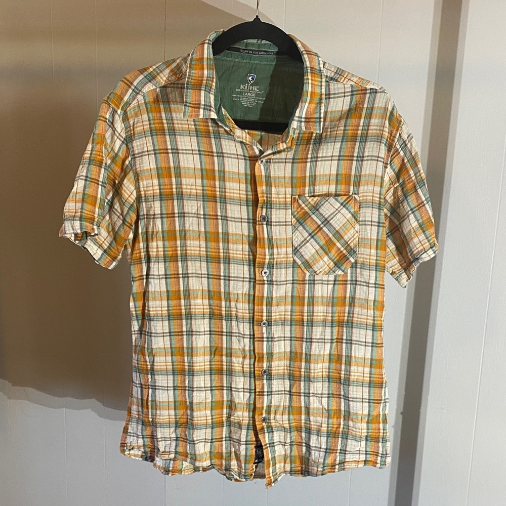 Kuhl Orange and Green Plaid Casual Shirt
